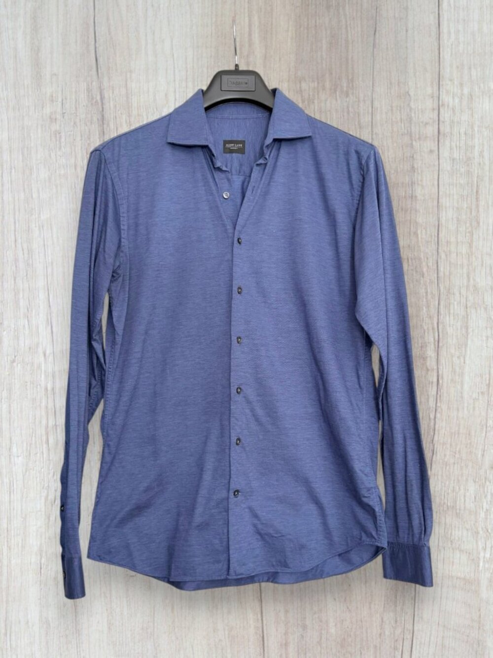 Alton Lane Tailored Fit Blue Knit Button Front Shirt Mens L 100% Cotton Luxury